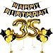 35th Birthday Decorations | Happy Bday Banner | Party Kit for B-day Celebration with Gold and Black Stars Balloons, 2 Giant Mylar Balloon Pieces to Form the Number 35 and Assorted Latex Balloons