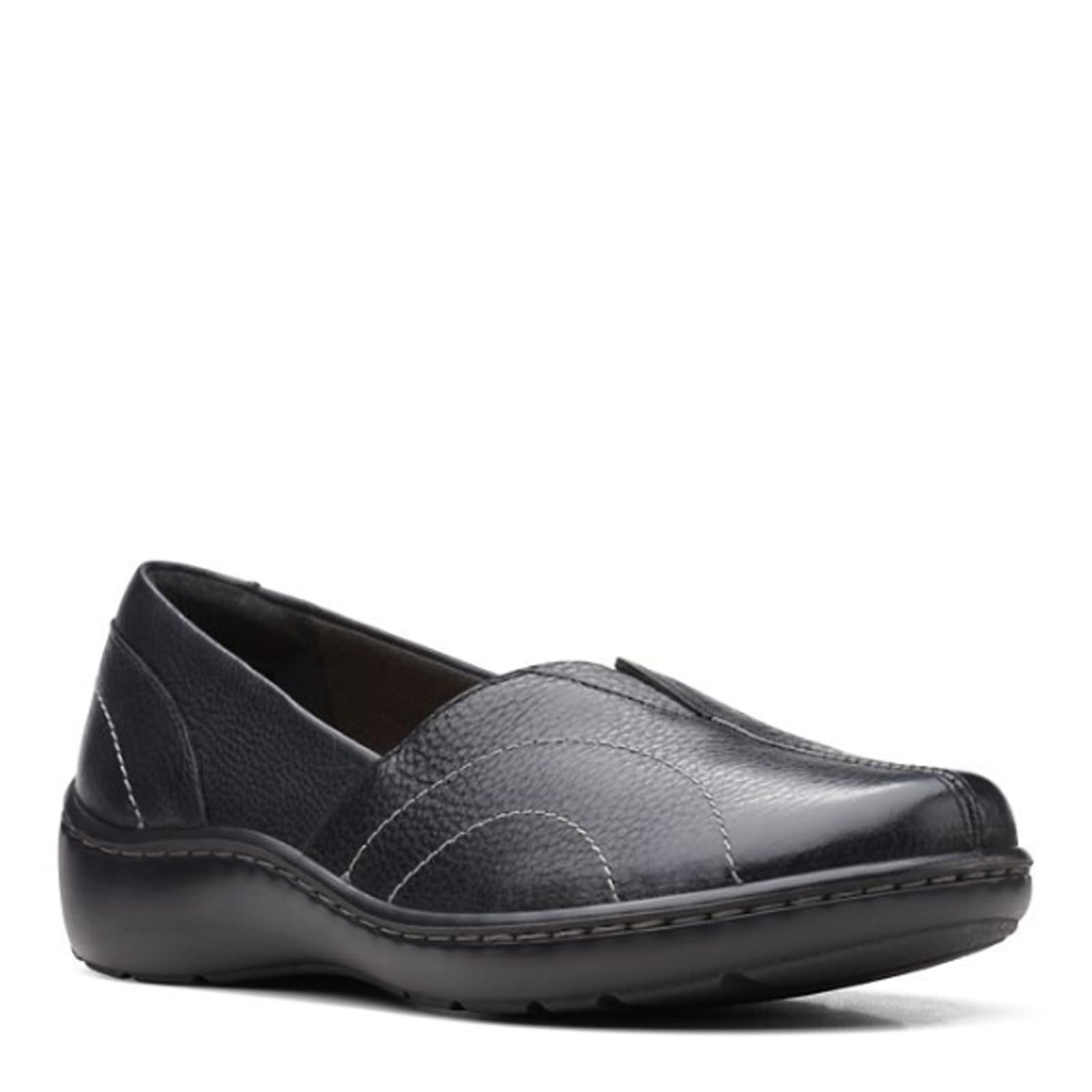 Clarks Women’s Cora Meadow Loafer, Black Leather, 7