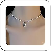 Erimberate Bohemian Crystal Heart Choker Necklace Silver Puffy Heart Pendant Necklace Cz Tennis Chain Collar Necklace Heart Rhinestone Tennis Necklace Jewelry for Women