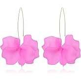 KVANU Unique Handmade Bohemian Resin Flower Petal Dangle Earrings Large Long Acrylic Rose Flower Tiered drop Earring Statement Summer Party Exaggerated Floral Tassel Hook Earrings for Women