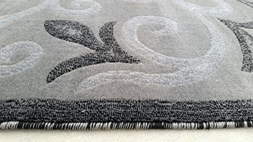 emirates Modern Long Runner Contemporary Area Rug Dark Grey Floral Design 525 (31 Inch X 9 Feet 10 Inch)