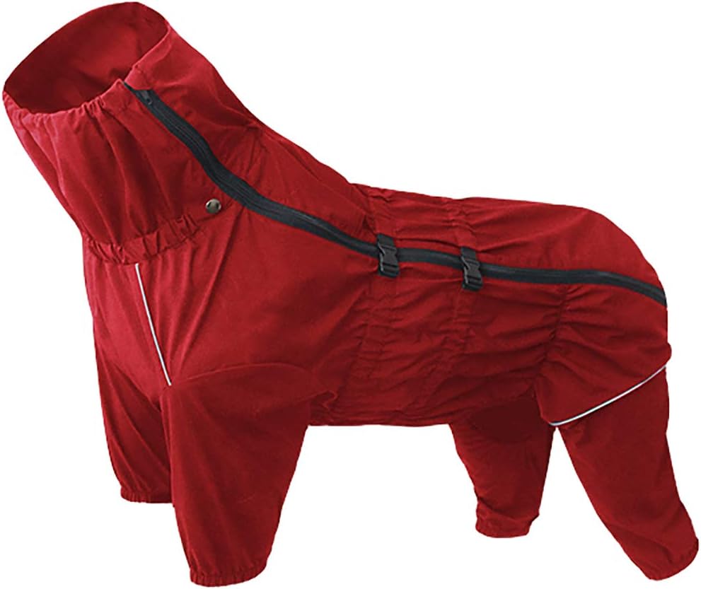 Dog raincoats waterproof dog coats with legs raincoat for dogs reflective stripe dog rain coat for small medium breeds - Red - S