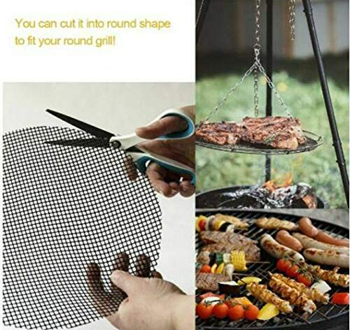 BBQ Grill Mesh Mat Set of 3-Non Stick Barbecue Grill Sheet Liners Grilling Mats Nonstick Fish Vegetable Smoking Accessories-Works on Smoker,Pellet,Gas,Charcoal Grill