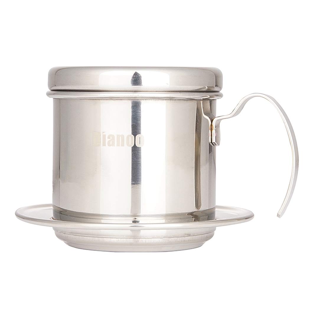 Dianoo Vietnamese Coffee Filter Press Coffee Maker, Portable Stainless Steel Vietnamese Coffee Dripper Manual Coffee Infuser Filter for Home, Office, Cafe, Restaurant, Travel Silver