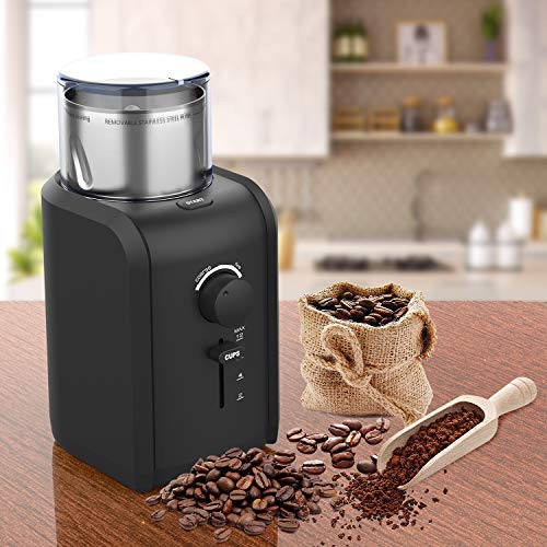 TTLIFE Electric Coffee Bean Grinder, Professional High Power motor with Grind Size, Cup Selection, Removable Stainless Steel Cup for easy cleaning, Cord Storage System, Herbs & Grains, Grinds Nuts, Black