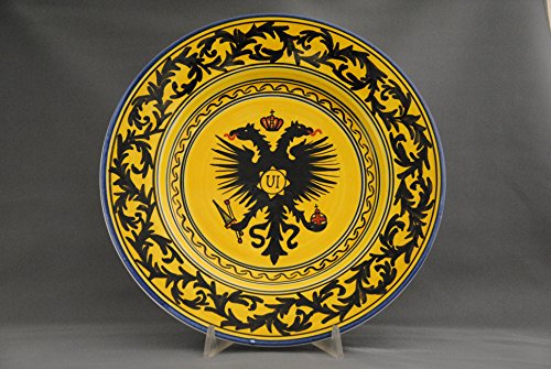Pasta Soup Plate Diam. 9" with the typical decoration of the districts of the Palio di Siena, completely hand-painted, and Made in Siena Italy. Nobil Contrada dell'Aquila - Eagle