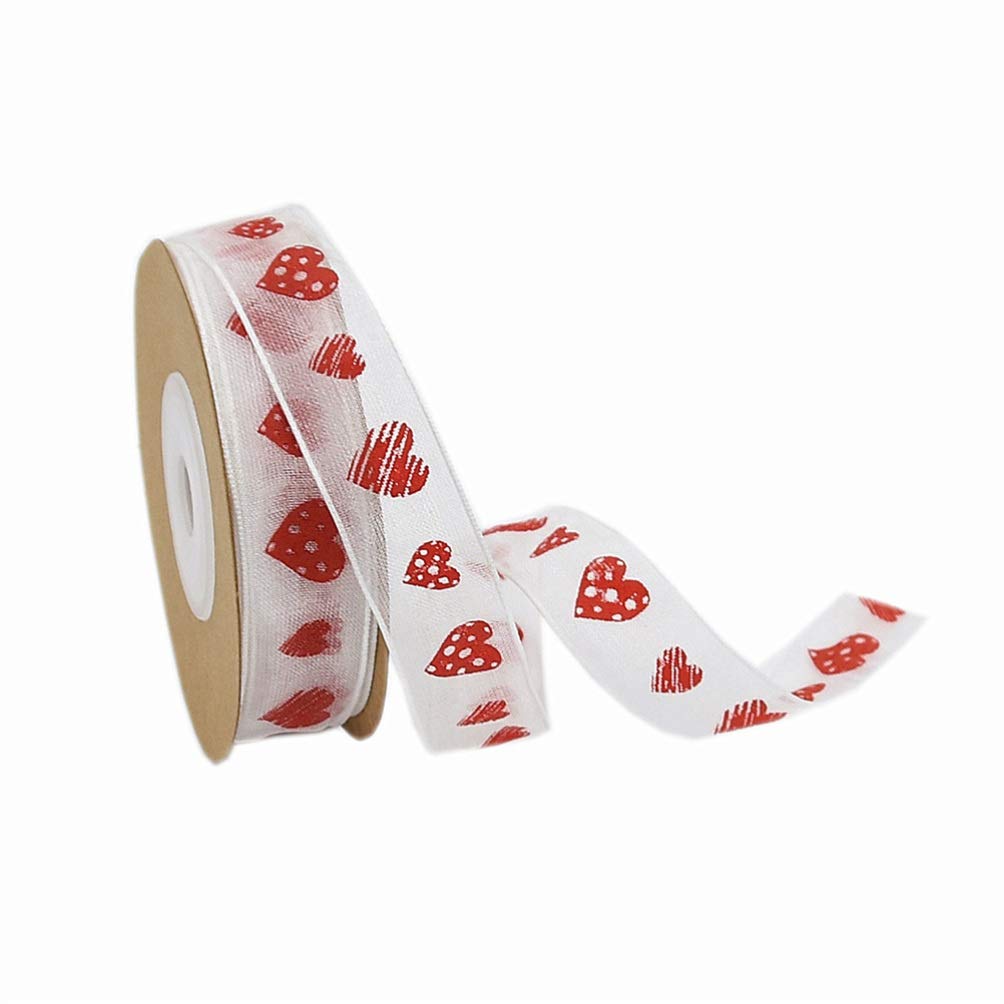 Minkissy 1 Roll of 10M Valentines Day Gift Ribbons Heart Printed Ribbon for Wedding Valentines Day Gift Wrapping DIY Crafts (Pattern 6)