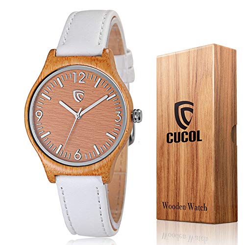 CUCOL Women Bamboo Watch with Leather Strap Minimalism Wooden CUCOL Women Bamboo Watch with Leather Strap Minimalism Wooden