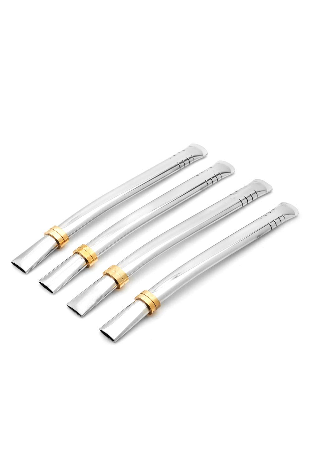 BALIBETOV [New] Yerba Mate Stainless Steel Straw - Set of Bombillas for Mate Gourd Drinking - 6'' Long (16 cm) (Silver Stainless Steel Set of 4 Flat Bombillas)