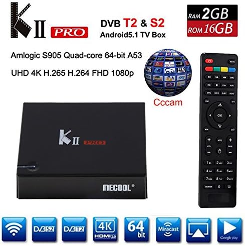 KII PRO Android TV Box DVB S2 DVB T2 + S2, YTAT Smart Streaming Media Players, 4K Smart TV Box ,2G+16GB with 2.4G/5G Wifi, Support 3D