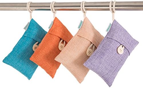 MOVEPEAK Air Purifying Deodorizer Bags Made From Lavender + Bamboo Charcoal,Odors Absorber,Eliminator,Neutralizer,for Drawer,Locker,Cabin,Auto Car,Closet,Pet Habitats,AC Air Freshener(4 Pack Kit)