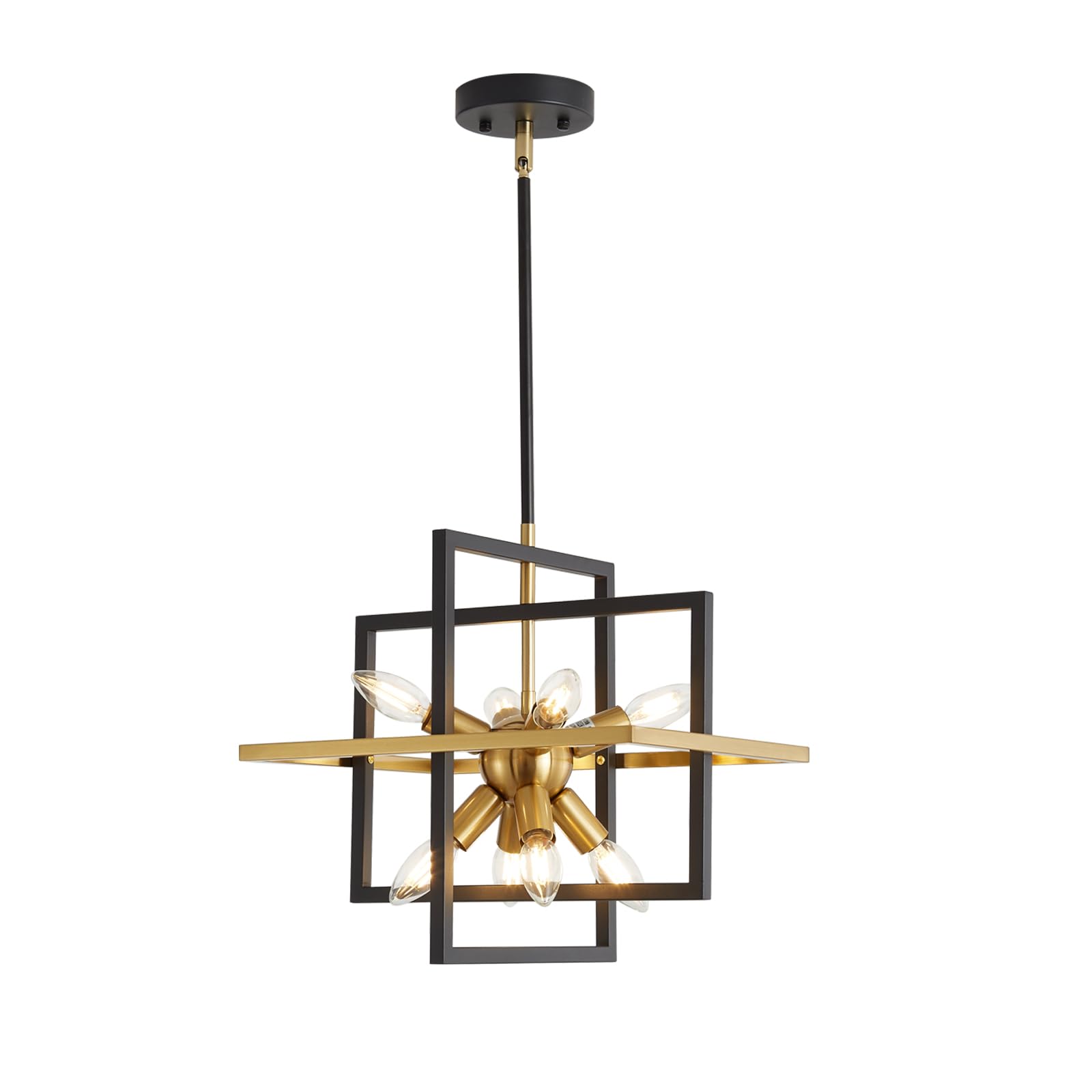 Photo 1 of HONGREN Modern Black and Gold Chandelier, 8 Light Lantern Pendant Light Geometric Sputnik Square Hanging Light Fixtures for Kitchen Islands, Dining Room, Farmhouse, Entryway, Foyers