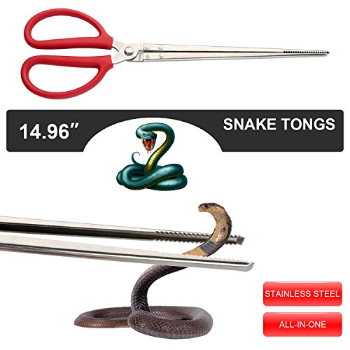 15 Inch Snake Tongs/ Reptile Grabber/ Reacher Grabber, All-In-One Stainless Steel Catching Tools for Reptile Catcher, Litter Picker, Trash Picker and Garden Nabber (Straight mouth)