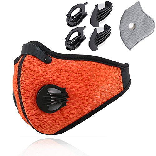 Novemkada Dustproof Masks - Activated Carbon Dust Mask with Extra Filter Cotton Sheet and Valves for Exhaust Gas, Pollen Allergy, PM2.5, Running, Cycling, Outdoor Activities (Orange)