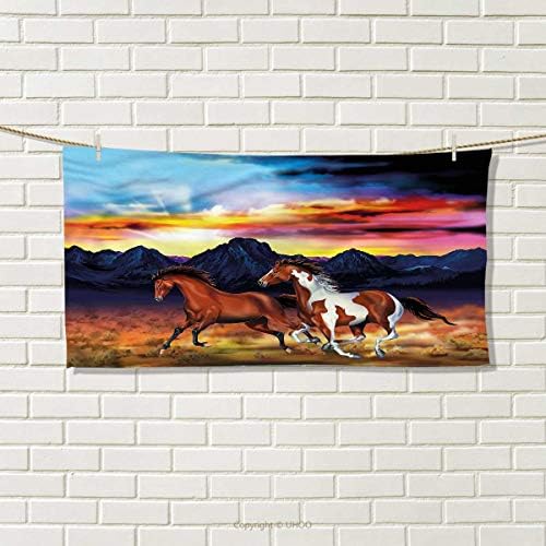 Western Hand Towel Running Wild Horses Sunset Travel Towel Size: W 12" x L 27.5"