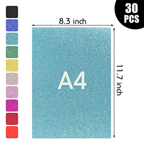 LOVEINUSA A4 Glitter Cardstock Paper, 30 Sheets Glitter Foam Sheet Self Adhesive Sparkle Vinyl Sticker for Gift Wrapping DIY Party Decorations 10 Colors