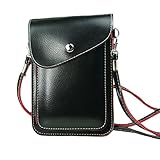 PU Leather 2 Layers Vertical Cellphone Pouch Bag with Shoulder Strap and Magnetic Button for Apple iPhone Samsung Galaxy and Other Smartphone Black