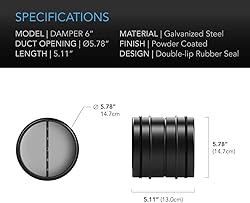 AC Infinity 6" Backdraft Damper, One-Way Airflow