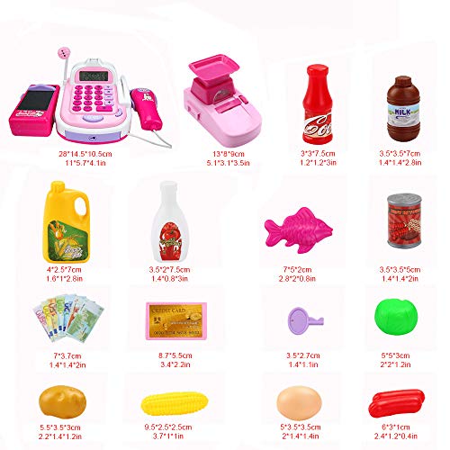 Fullfun Kids Supermarket Cash Register Toy with Basket Pretend Play Role-Playing Games Play Money Educational Girls Toys for Children