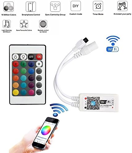 AMZTOLIFE WiFi Wireless LED Smart Controller Working with Android and IOS System Mobile Phone Free App for GRB LED Light Strips 5050 3528 LEDs Comes With a 24 Keys Remote Control