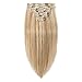 22 inch 110g Clip in Remy Human Hair Extensions Full Head 8 Pieces Set Long length Straight Very Soft Style Real Silky for Beauty #12/613 Light Golden Brown/Bleach Blonde