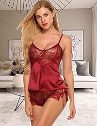 Conjunto de ropa de dormir para dama Avidlove Cami y pantalones cortos de satén sexy Pijama de encaje Ropa de dormir