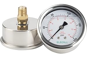 ELECALL 200psi Silicone Oil Filled Pressure Gauge for Water Oil Air Pressure Test in Pool Pump Sand Filter Air Compressor Water System, 2-1/2" Stainless Steel Case, Back Mount 1/4"NPT