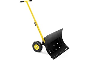 HIPICUTE Snow Shovel with Wheels,29.1" W x 19.3" H Heavy Duty Snow Pusher for Driveway,Ergonomic Snow Pusher Shovel with Snow Removal Adjustable Angle & Height Handle for Driveway, Pavement