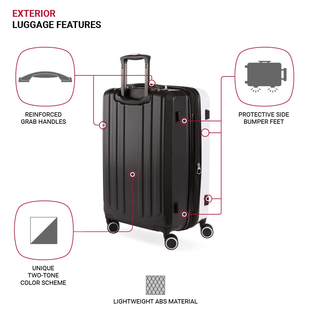 SwissGear 8028 Hardside Expandable Spinner Luggage, Black/White, Checked-Large 28-Inch