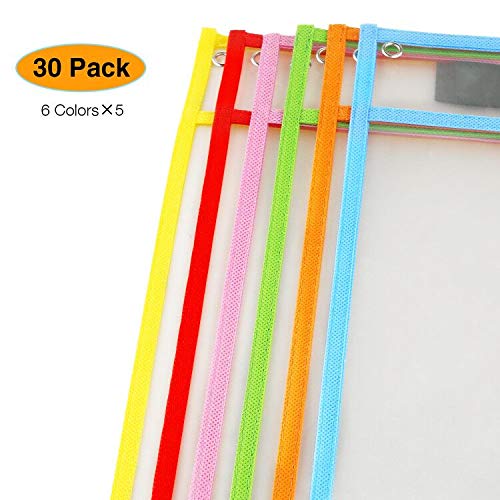 SUNEE Dry Erase Pocket Sleeves Assorted Colors (30 Pack)