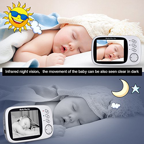FITNATE Video Baby Monitor with 3.4inch LCD Display Wireless Digital Camera Night Vision Temperature Monitoring 2 Way Talkback System, Built-in 8 Remote Lullabies Long Range and High Capacity Battery - Thumbnail 4