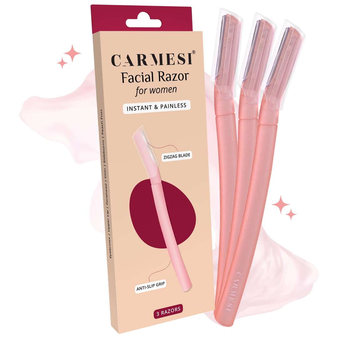 Carmesi Facial Razor for Women | Instant & Painless Hair Removal | Glowing Skin | Eyebrows, Upper Lip, Forehead, Peach Fuzz, Chin, Sideburns | Pack of 3