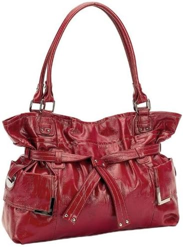 Gigi Chantal Large Red Faux Leather Purse with Leopard Print Lining