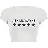 RoseSeek Women's Star Letter Graphic Tees Y2k Short Sleeve Crew Neck Crop Tops Summer Fitted T Shirt