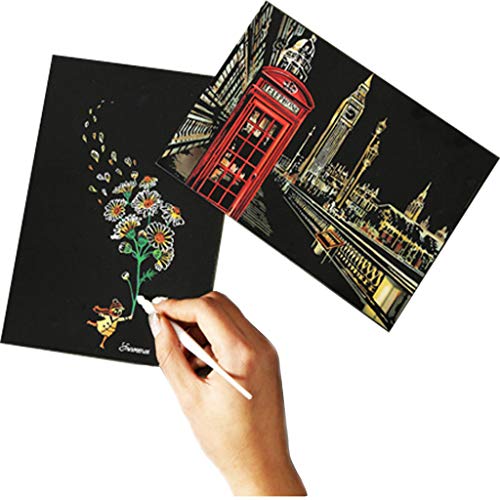 Eraimp Scratch Art Paper, Magic Color Scratch Art Painting, DIY Arts & Crafts, Rainbow Scratchboard Postcards for Kids and Adults with Drawing Stick - Thumbnail 2