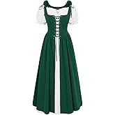 SCARLET DARKNESS Renaissance Costume Women Peasant Medieval Dress Short Sleeve Maxi Fairy Dresses with Pockets