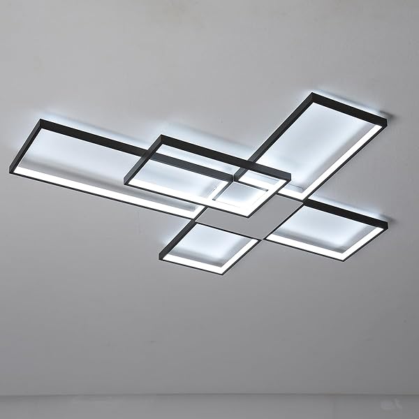 VLASTTI DIMMABLE WITH REMOTE CONTROL LED CEILING LIGHT 3000K-7000K FLUSH MOUNT LUMINAIRE BLACK FINISHED CHANDELIER FOR LIVING ROOM DINING ROOM BEDROOM KITCHEN (BLACK-FH102B-L)