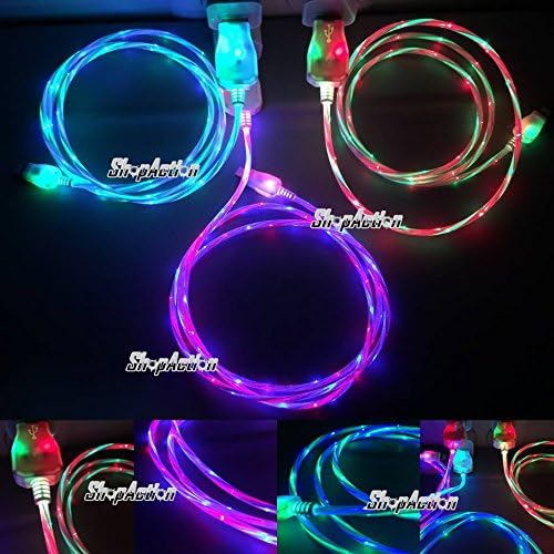 Double Color Glow in the Dark Micro USB Charging Cable LED Charger for Samsung Galaxy, HTC, Android (3-Pack (One of Each Type))