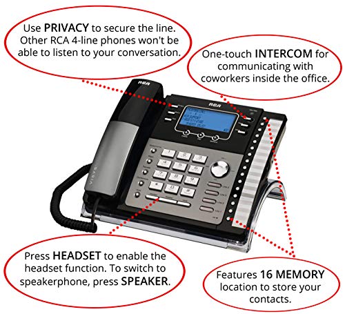 RCA 25424RE1 4-Line Expandable Phone System - Office Desk Telephone with Built-In Caller ID and Intercom Bundle with RCA H5401RE1 DECT 6.0 Cordless Handset, Blucoil 2 AA Batteries, and 4 AAA Batteries - Thumbnail 2