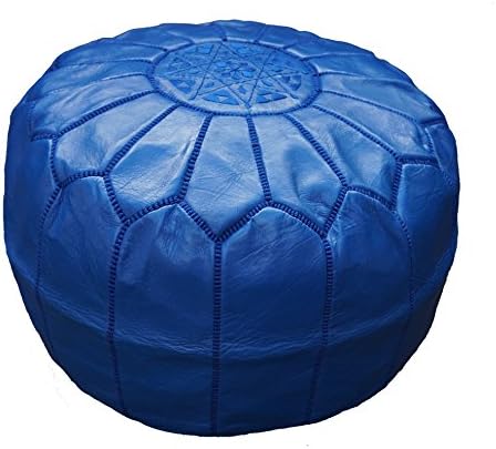 POUFATI Moroccan Leather Pouf Ottoman Unstuffed, Royal Blue