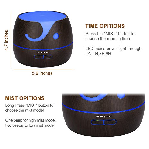 KEDSUM 400ml Aroma Essential Oil Diffuser,Wood Grain Ultrasonic Cool Mist Humidifier with 7 Color LED Lights 4 Timer Settings for Office Home Bedroom Baby Room Study Yoga Spa