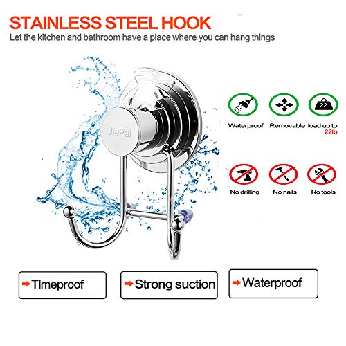 JiePai Suction Cup Towel Hook,Chrome Towel Hook Holder for Bathroom/Kitchen/Door,Stainless Steel Towel Rack Organizer for Towel, Bathrobe,Loofah,Coat,Bags (Suction Cup Towel Hook-Chrome, 1 Pack)