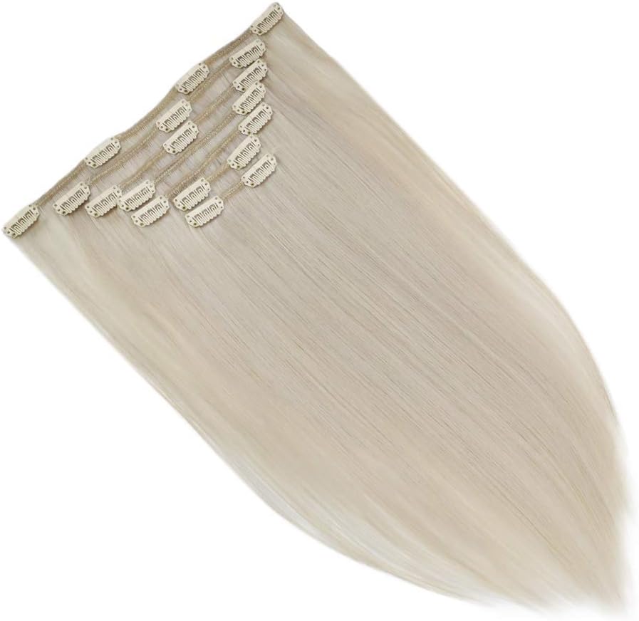 Easyouth Clip in Hair Extensions Human Hair Blonde Hair Extensions Clips in Human Hair White Blonde Clip ins Human Hair Extension Remy Natural 18 Inch 120g 7Pcs #1000 - Image 3
