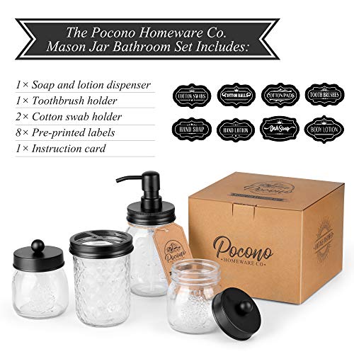 Premium Mason Jar Bathroom Accessories Set 4pc Mason Jar Soap