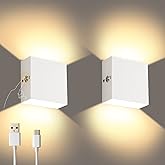 Lightess Rechargeable Wall Sconce Set of 2 with Touch Switch, Dimmable Indoor Wall Lights Battery Powered for Hallway, Warm W