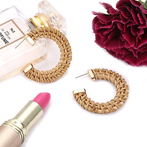 MOLOCH Rattan Earrings for Women Handmade Straw Wicker Braid Hoop Earrings Lightweight Wire Drop Dangle Earrings Fashion Jewelry (Metal end)