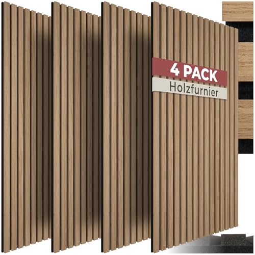 tectake® Akustikpaneele Echtholzfurnier, 4er Set, Schallschutz, MDF Schallabsorber für Wand, Schalldämmung, Schallschutzplatten, Schalldämmplatten, Raumakustik,