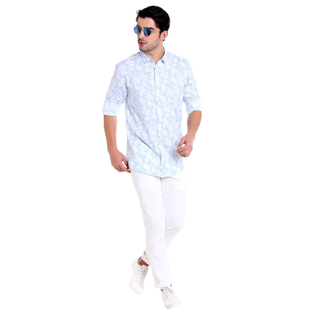 dennis lingo men's cotton linen pink floral printed casual shirt