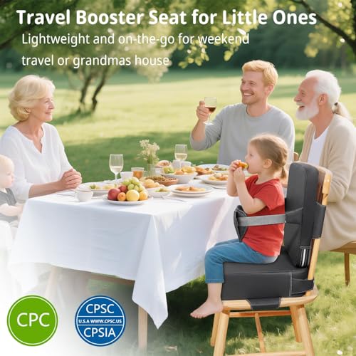 YOOJ® Toddler Booster Seat for Kitchen Chair, 2-in-1 Dining Table Booster Seat with Backrest & Adjustable Straps, PU Portable Toddler Eating Travel Increasing Cushion, Easy to Clean (Dark Grey)