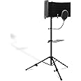 ITHWIU Microphone Isolation Shield with Stand Curved Panel, Foldable Mic Shield with Triple Sound Insulation, Studio Mic Sound Absorbing Foam Reflector for Sound Recording, Podcasts